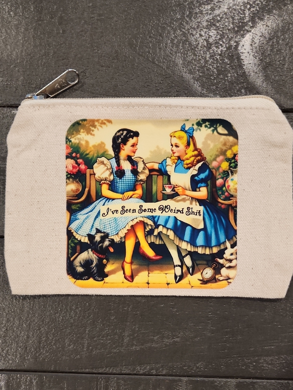 Canvas Pouch – Vintage Alice in Wonderland /Dorothy Wizard Style Cosmetic Bag